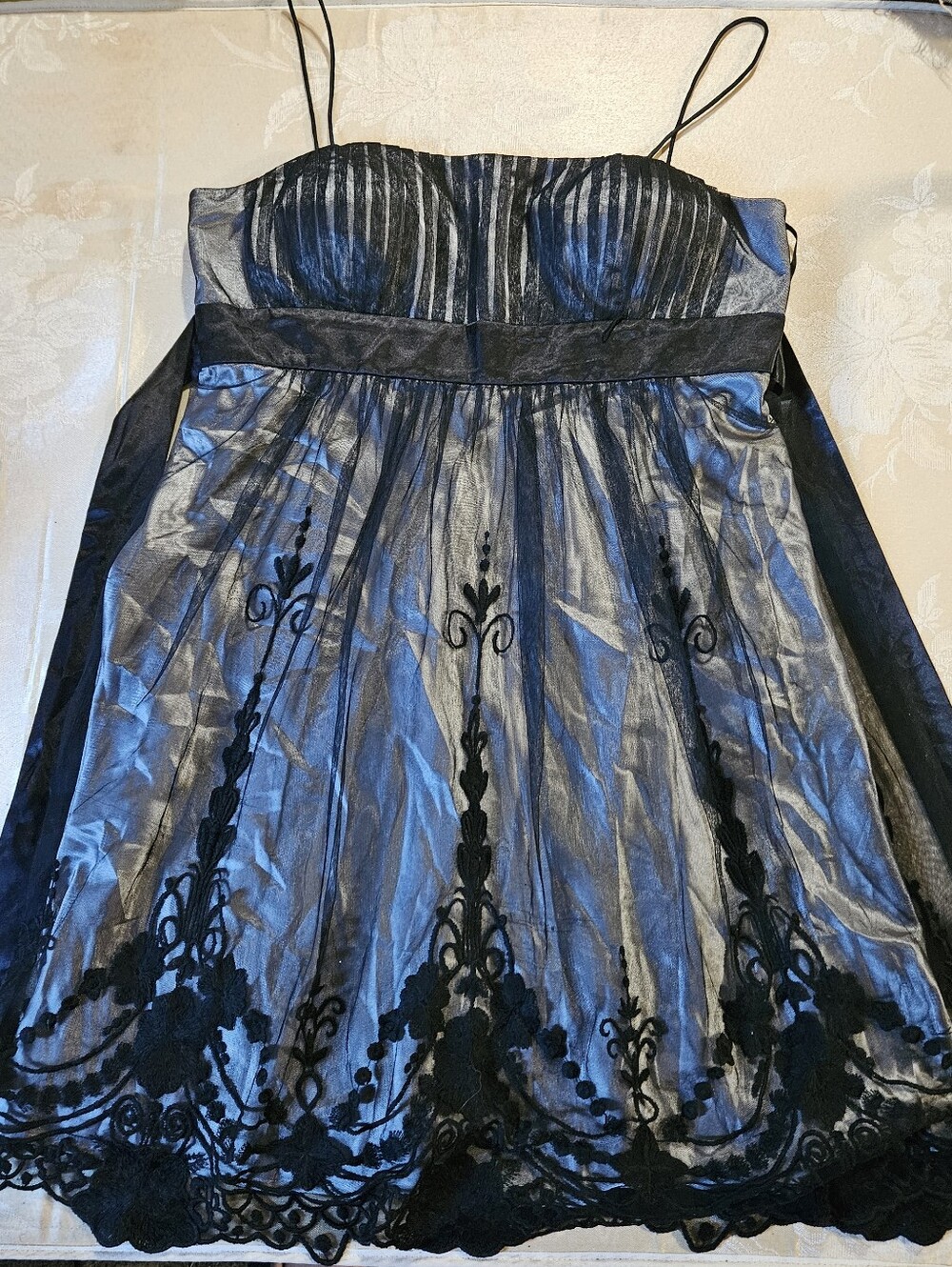 SL Fashions Black Lace-Overlay Spaghetti-Strap Mini Dress Size 16